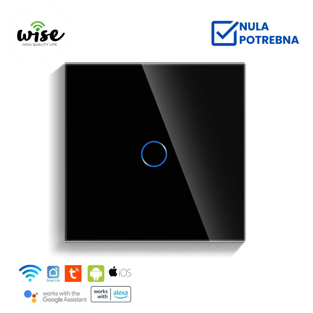 Wifi pametni prekidač, 1 taster stakleni crni panel