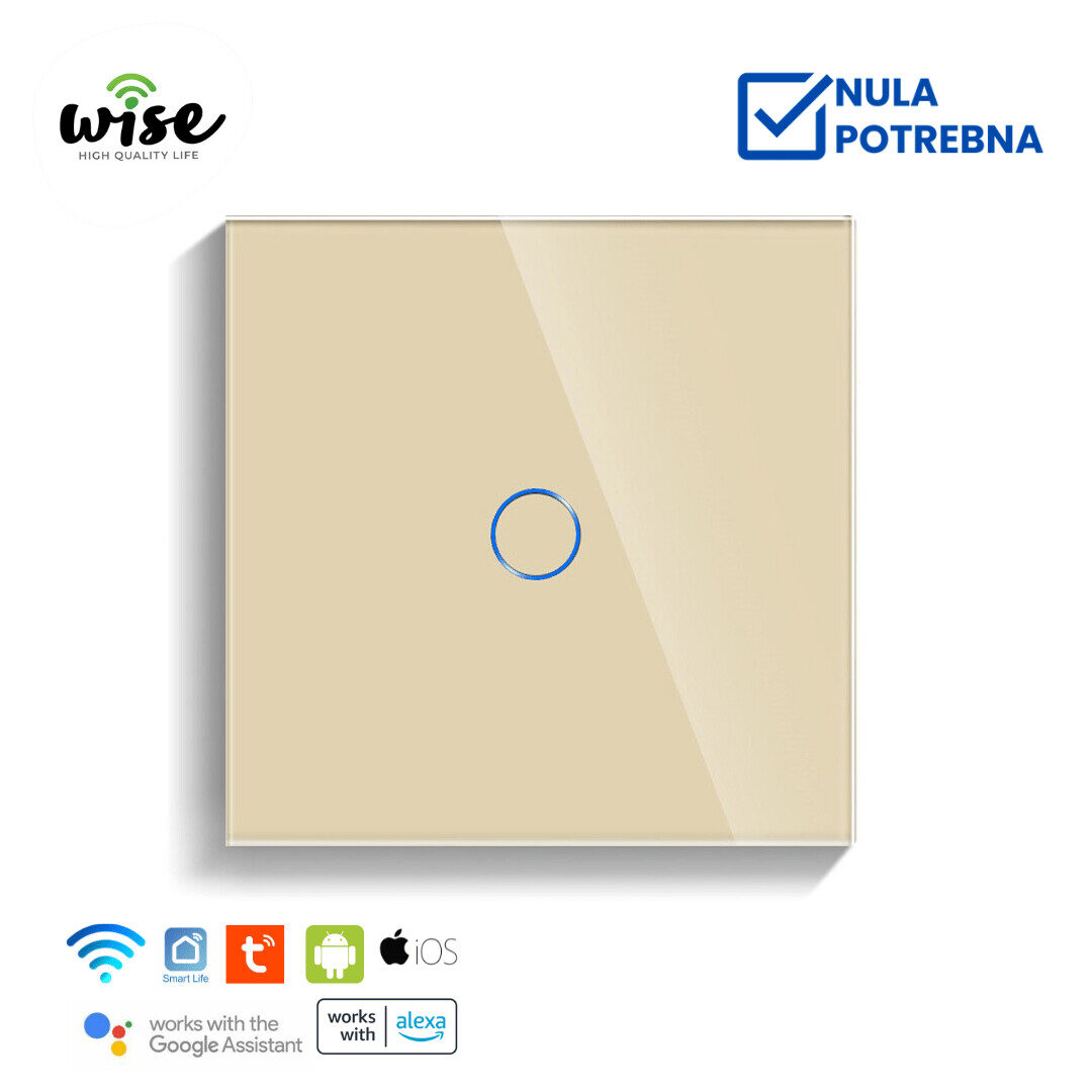 Wifi pametni prekidač, 1 taster stakleni krem panel