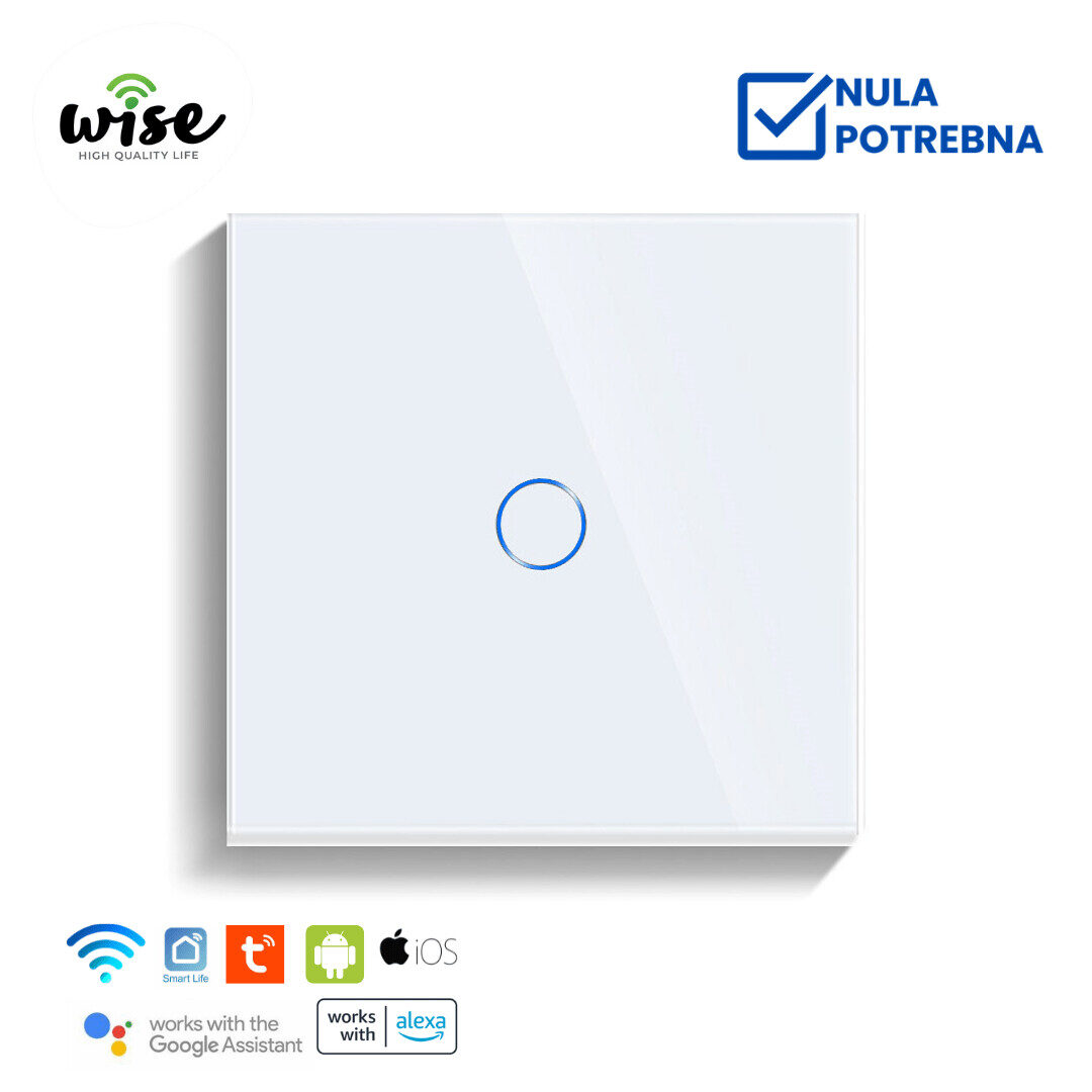 Wifi pametni prekidač, 1 taster stakleni beli panel
